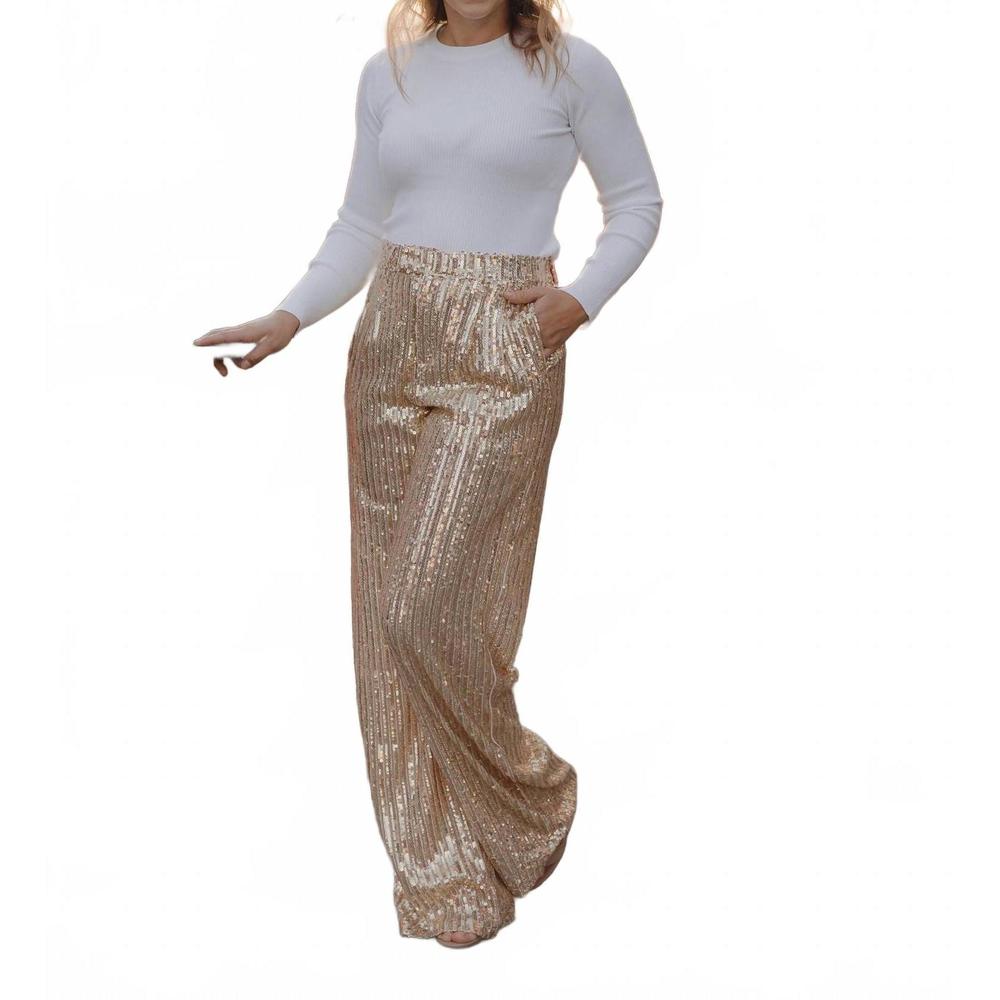 NEW WISTERIA LANE jenna sequin wide leg pants in gold
